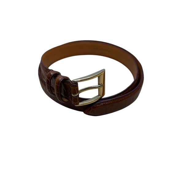 Lauren Ralph Lauren Womens Brown Italian Leather Belt Gold Buckle Small Size - Picture 1 of 7